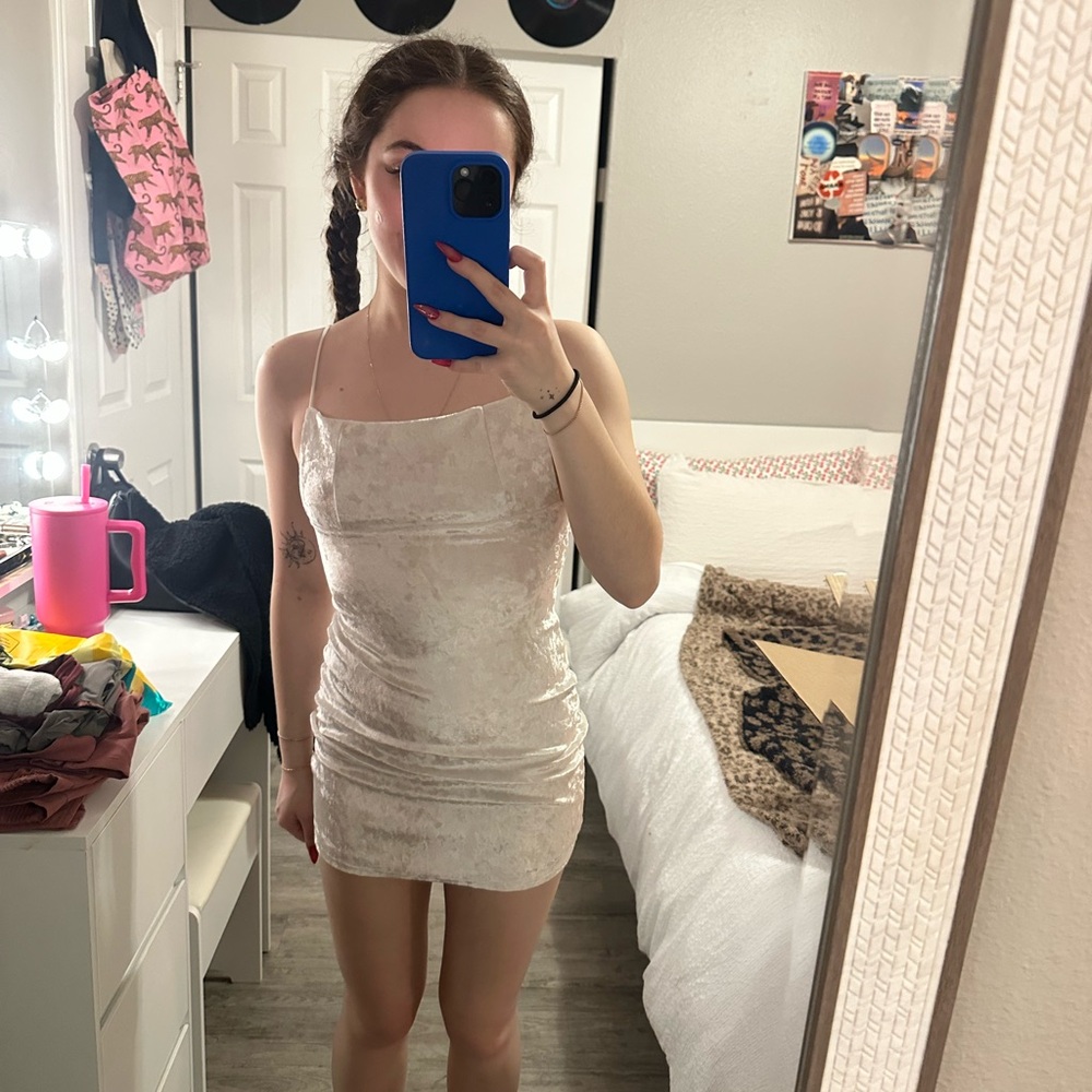 Lucy in the sky white velvet mini dress